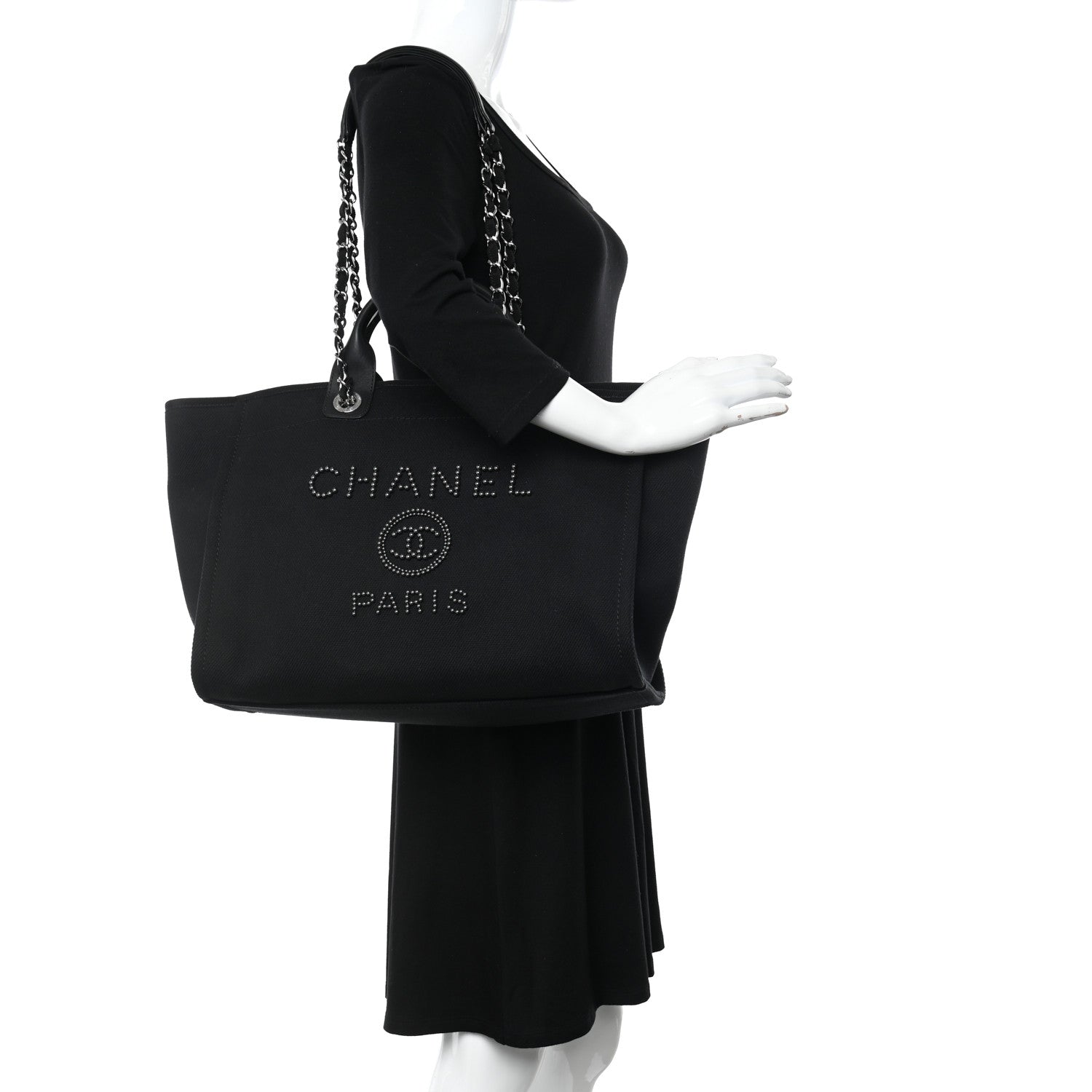 Chanel Canvas Pearl Medium Deauville Tote Black 2 of 10