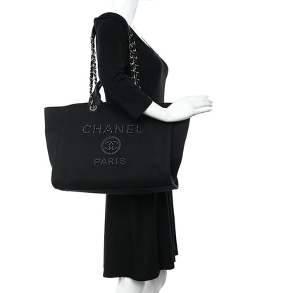 Chanel Canvas Pearl Medium Deauville Tote Black 2 of 10