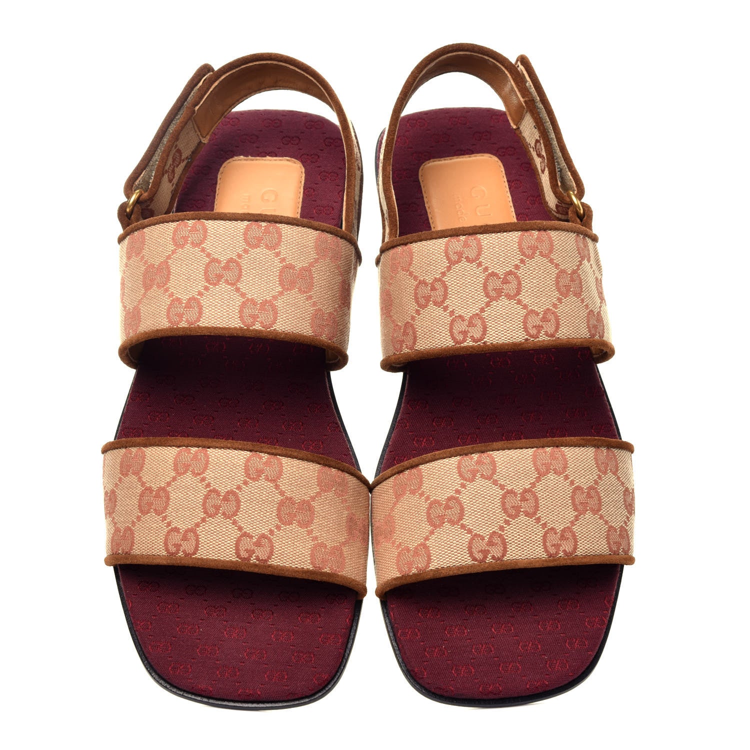 Gucci Canvas GG Monogram Mens Slingback Flat Sandals 9.5 Beige Ruggine Cuir 5 of 8