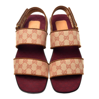Gucci Canvas GG Monogram Mens Slingback Flat Sandals 9.5 Beige Ruggine Cuir 5 of 8