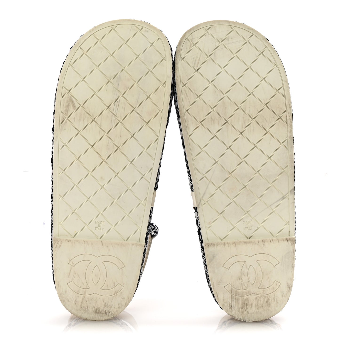 Cord Lambskin Quilted Logo Sandals 39 Navy Blue White