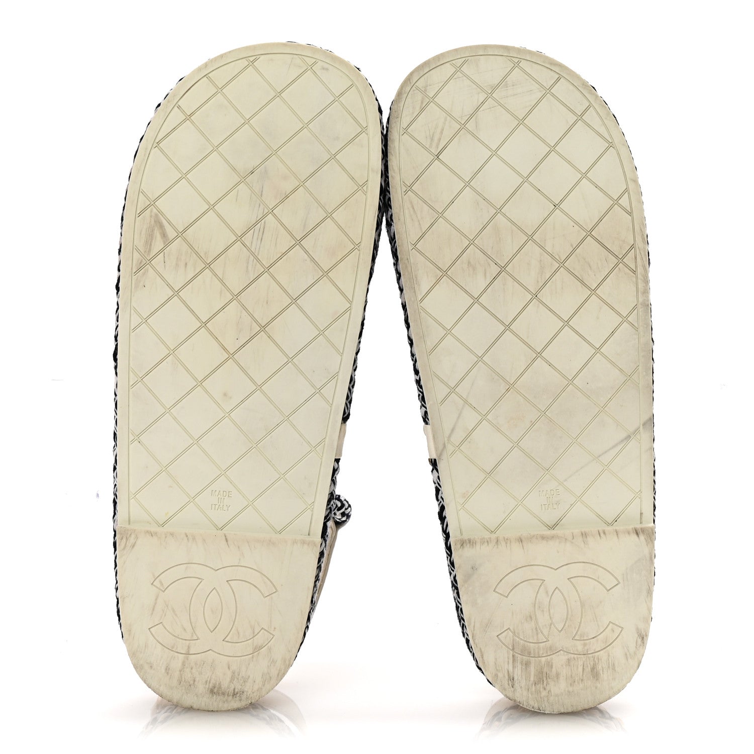 Chanel Cord Lambskin Quilted Logo Sandals 39 Navy Blue White 6 of 10