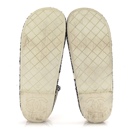 Chanel Cord Lambskin Quilted Logo Sandals 39 Navy Blue White 6 of 10