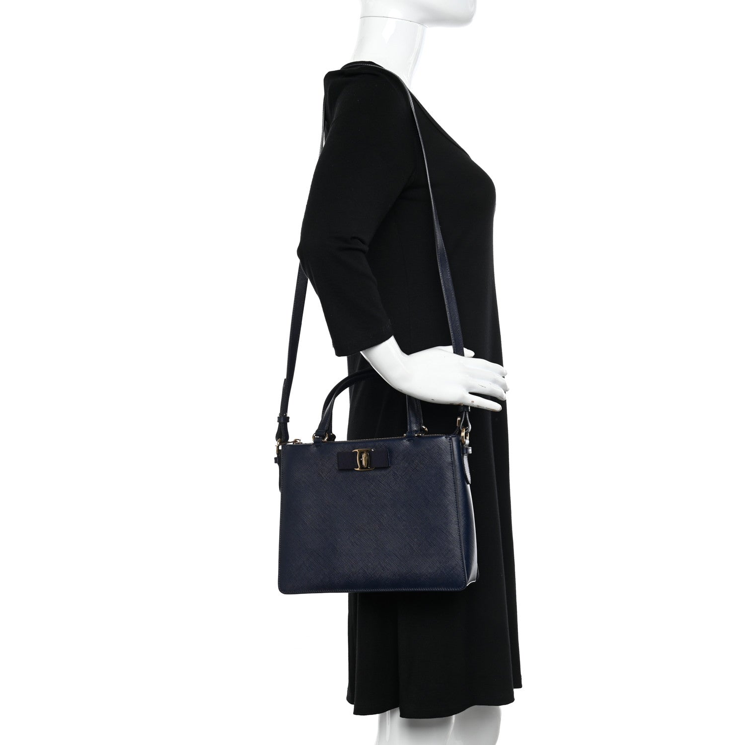 Salvatore Ferragamo Printed Calfskin Tracy Vara Tote Oxford Blue 2 of 15