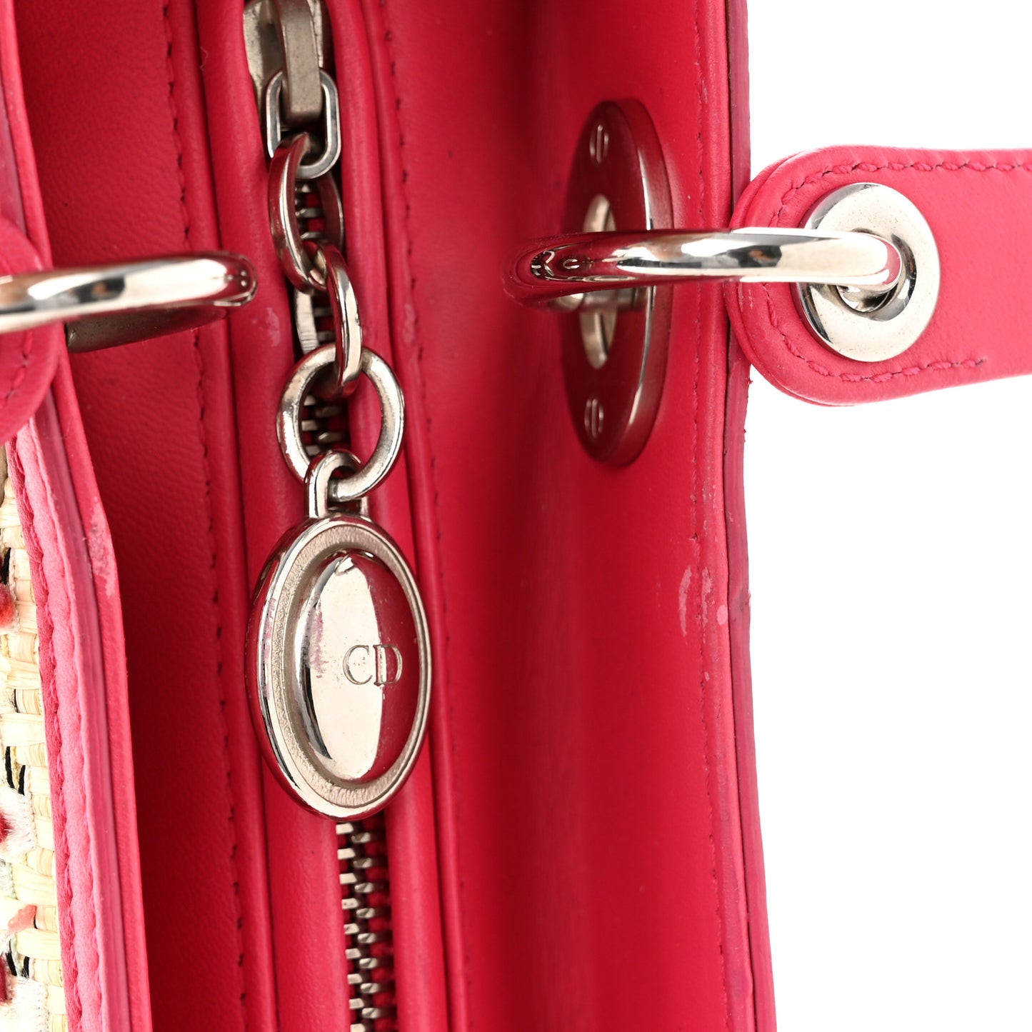 Raffia Tweed Medium Lady Dior Pink Beige