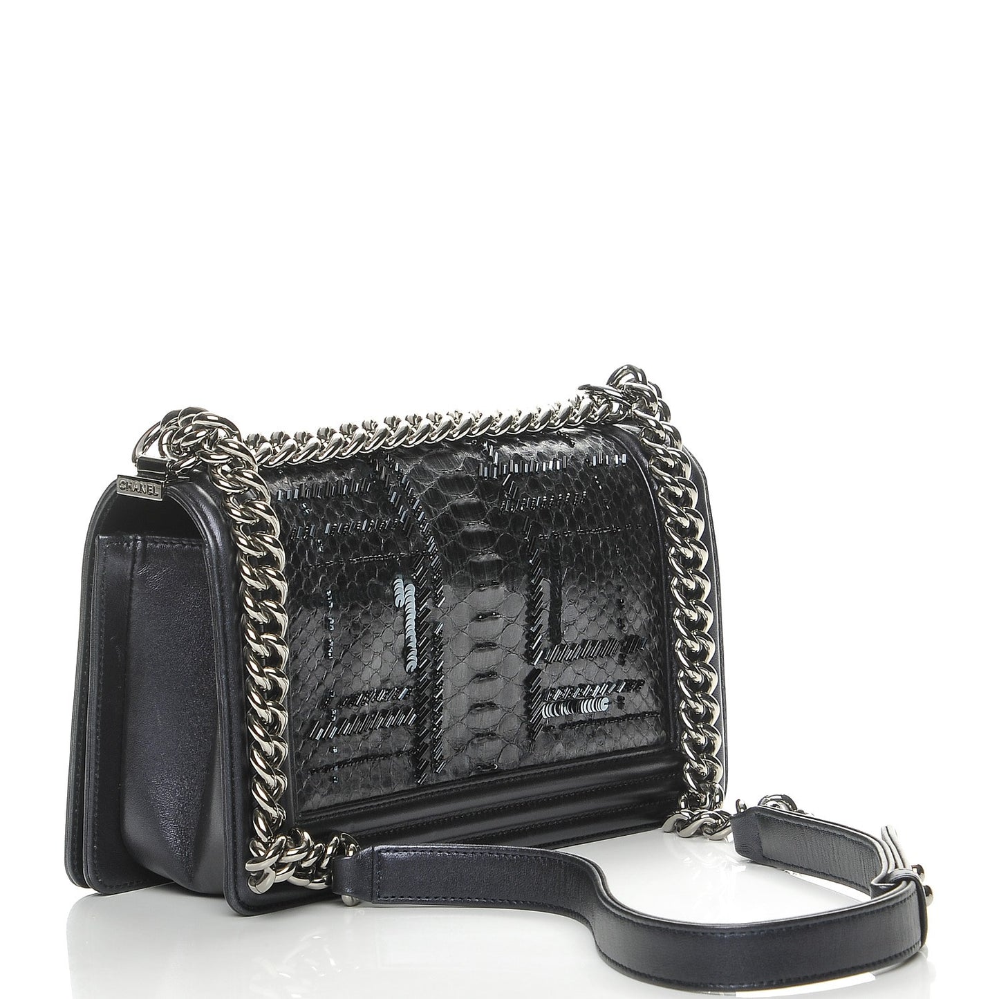 Embellished Python Medium Boy Flap Dark Purple