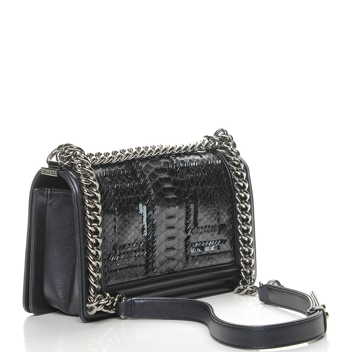 Chanel Embellished Python Medium Boy Flap Dark Purple 3 of 9