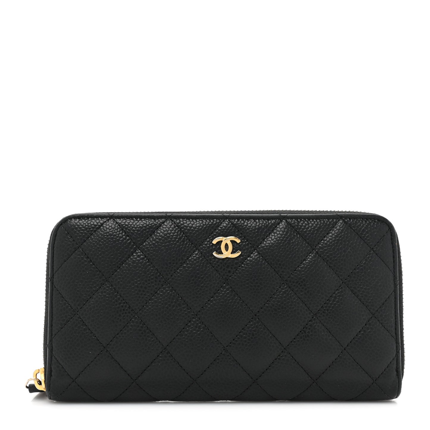 Caviar Quilted Large Gusset Zip Around Wallet Black
