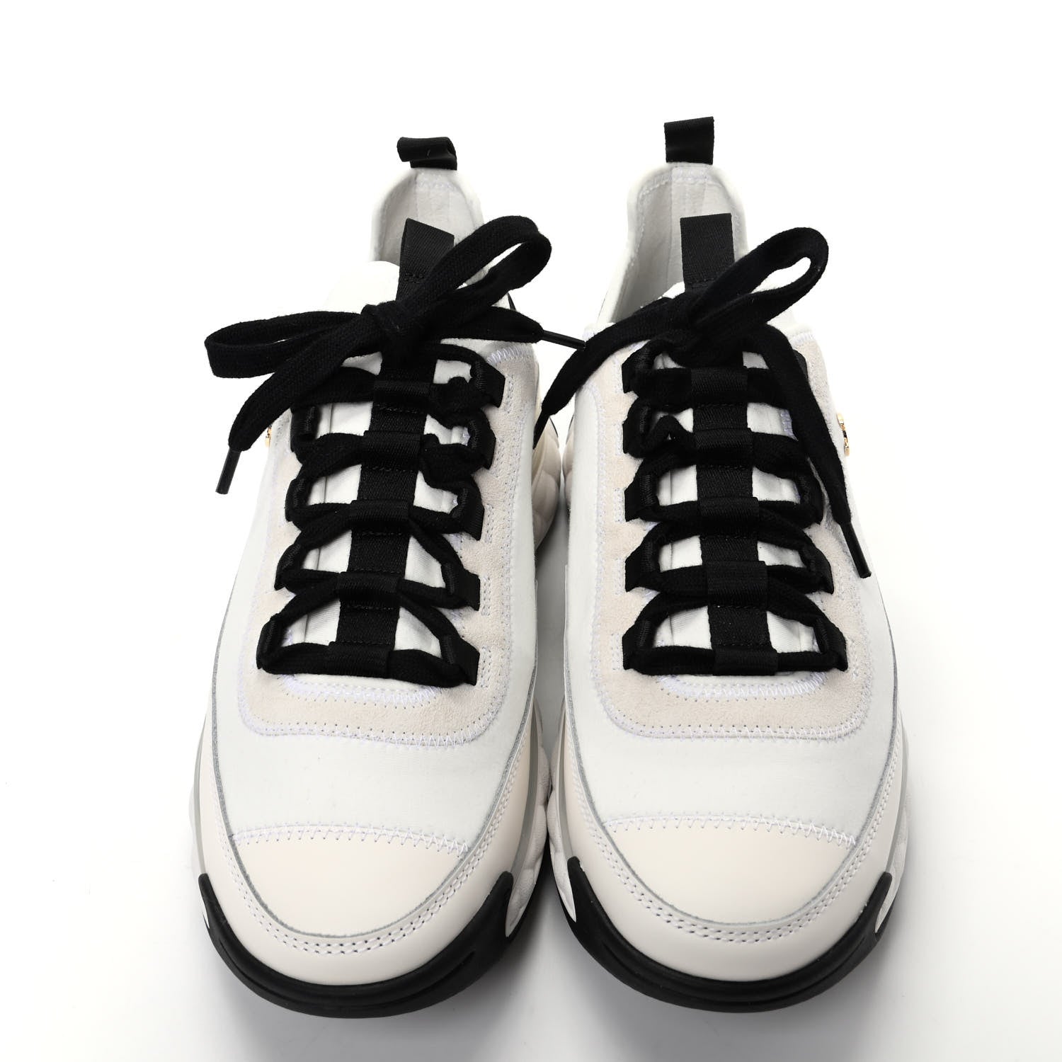 Chanel Velvet Calfskin Mixed Fibers CC Sneakers 38.5 Ivory Black 5 of 11
