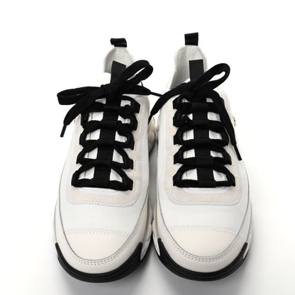 Chanel Velvet Calfskin Mixed Fibers CC Sneakers 38.5 Ivory Black 5 of 11