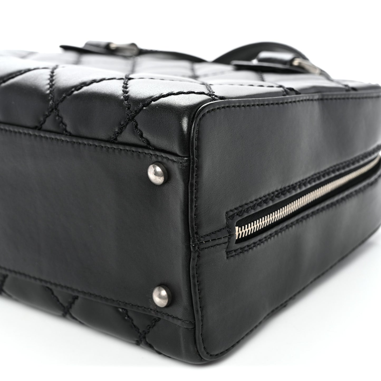 Calfskin Quilted Top Handle Bag Black