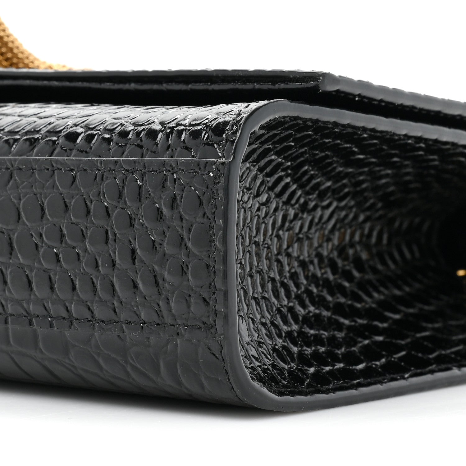 Saint Laurent Calfskin Crocodile Embossed Medium Classic Monogram Kate Tassel Satchel Black 8 of 12