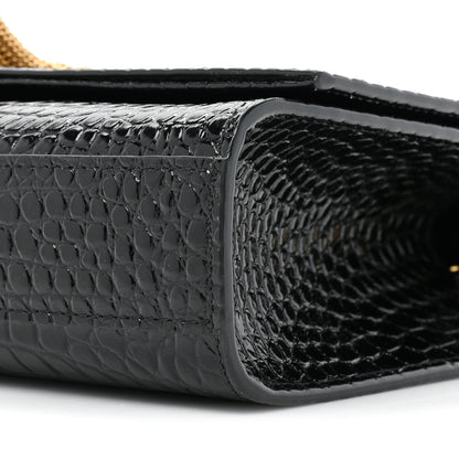 Saint Laurent Calfskin Crocodile Embossed Medium Classic Monogram Kate Tassel Satchel Black 8 of 12