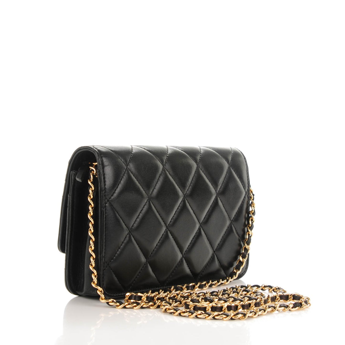 Lambskin Quilted Golden Class Wallet on Chain WOC Black