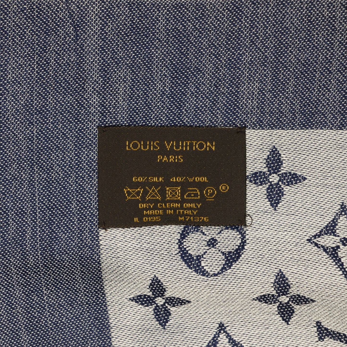 Silk Wool Monogram Denim Shawl Blue