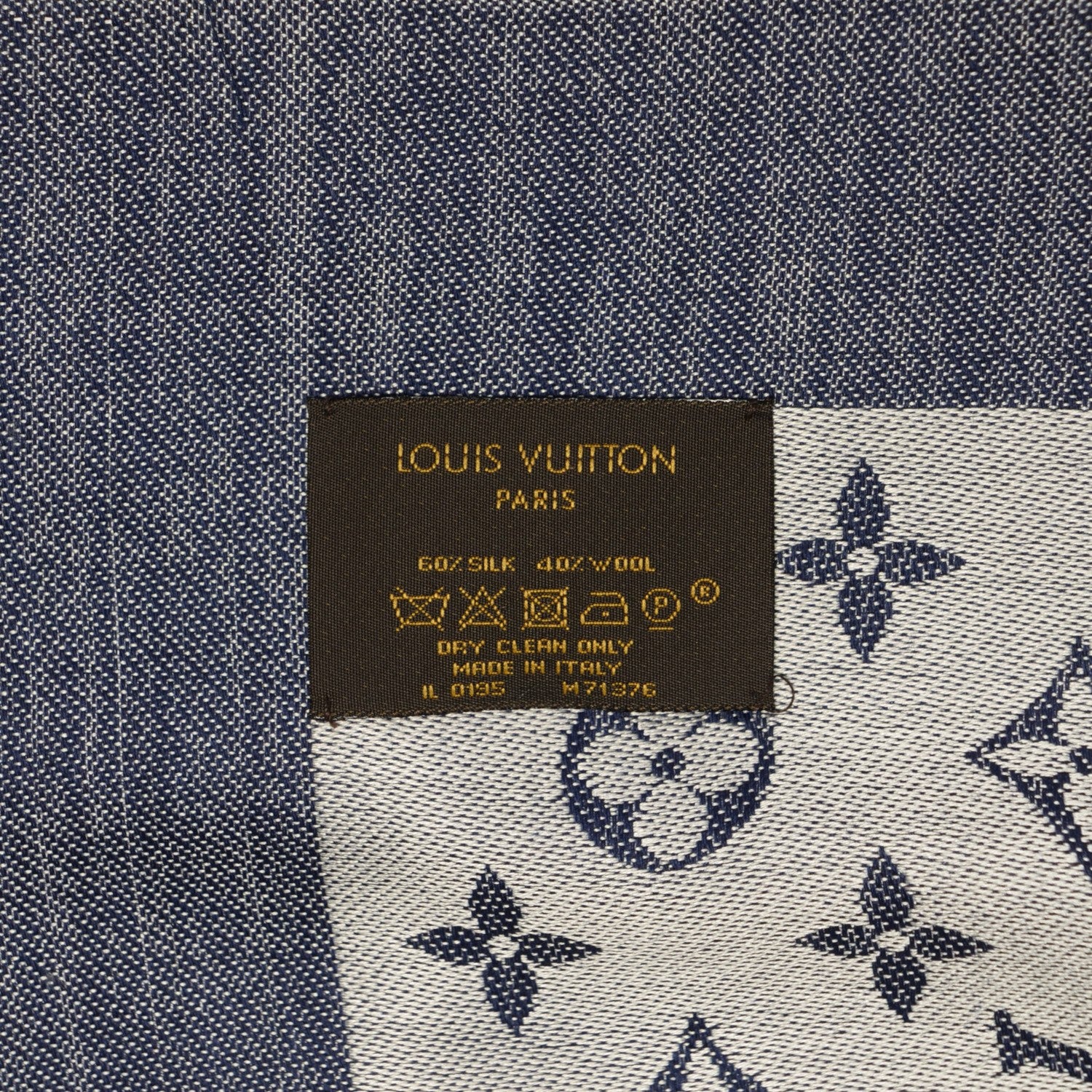 Louis Vuitton Silk Wool Monogram Denim Shawl Blue 5 of 5
