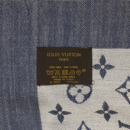 Louis Vuitton Silk Wool Monogram Denim Shawl Blue 5 of 5