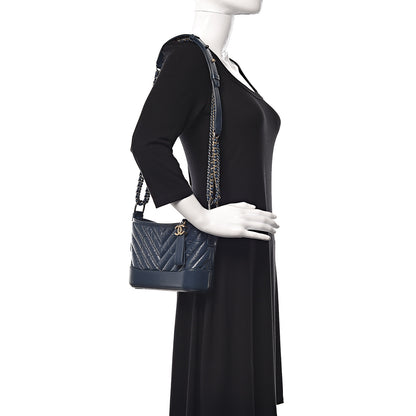Chanel Aged Calfskin Chevron Quilted Small Gabrielle Hobo Blue 2 of 11
