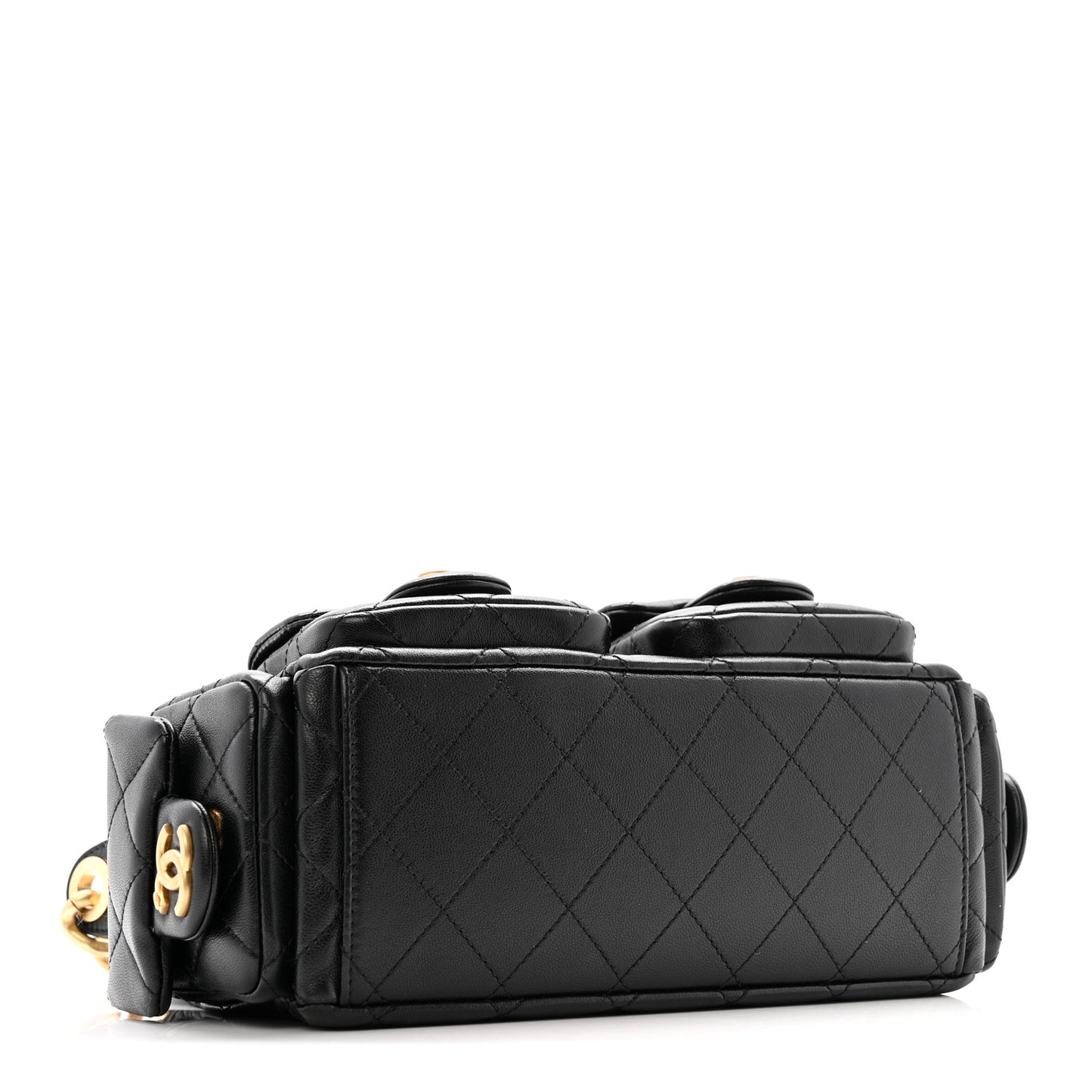 Shiny Lambskin Quilted Trendy Pockets Hobo Black