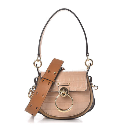 Chloe Calfskin Crocodile Embossed Small Tess Bag Nut 1 of 8