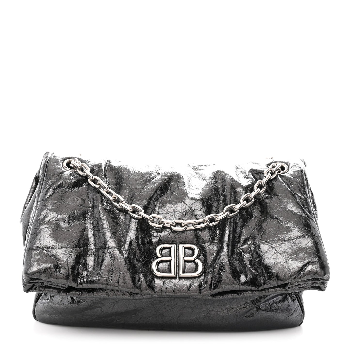 Metallized Arena Calfskin Medium Monaco Chain Shoulder Bag Steel Grey