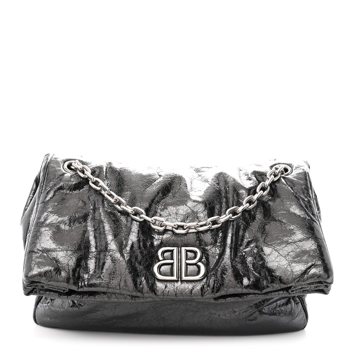 Balenciaga Metallized Arena Calfskin Medium Monaco Chain Shoulder Bag Steel Grey 1 of 11
