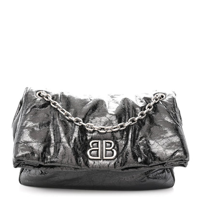 Balenciaga Metallized Arena Calfskin Medium Monaco Chain Shoulder Bag Steel Grey 1 of 11