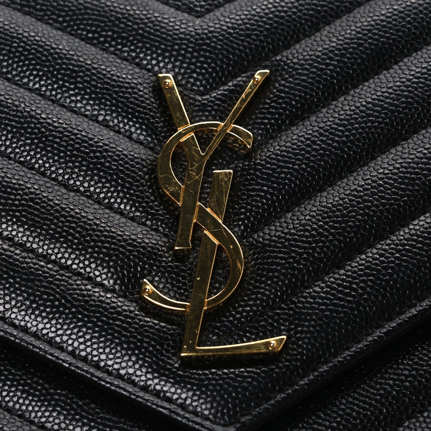Grain De Poudre Matelasse Chevron Monogram Chain Wallet Black