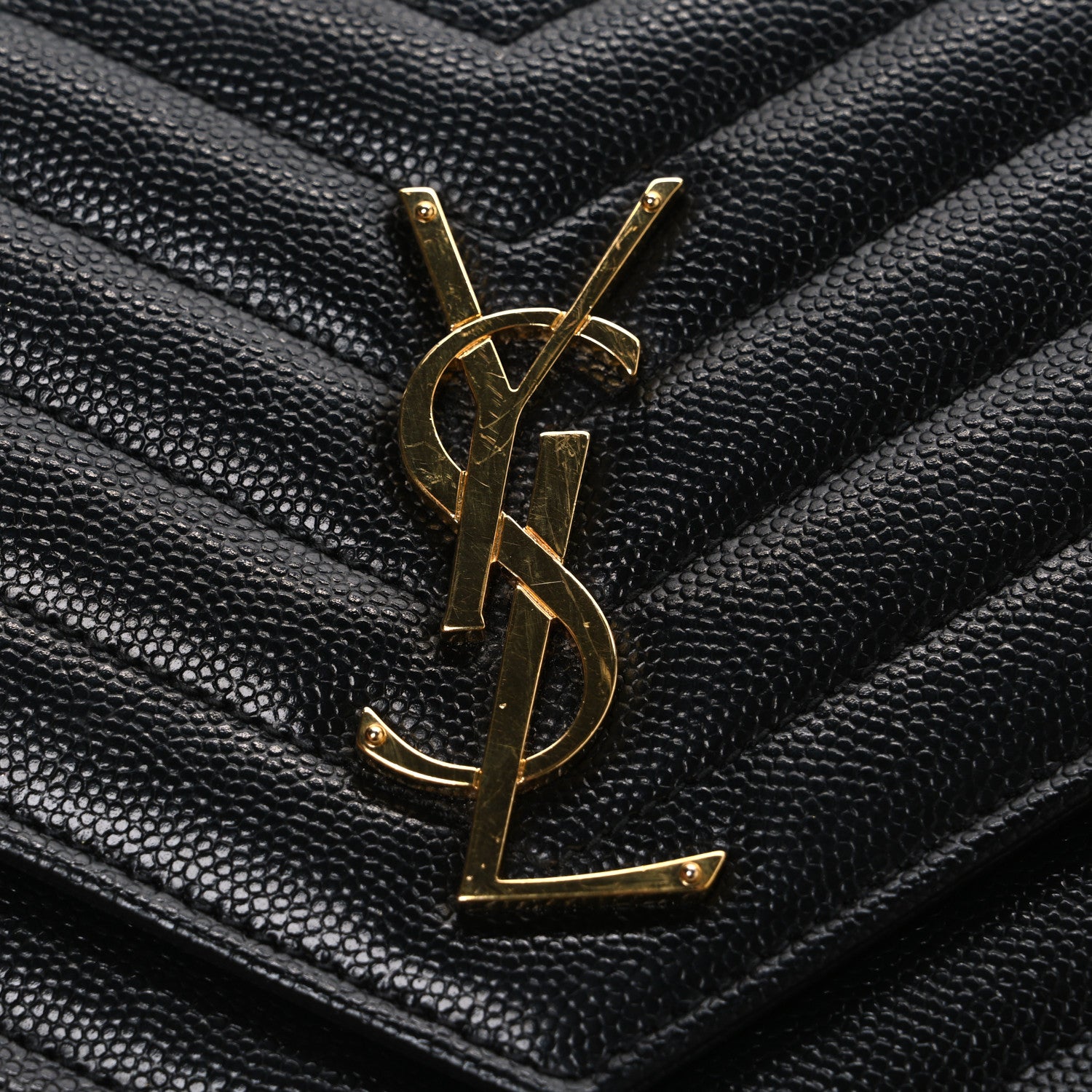 Saint Laurent Grain De Poudre Matelasse Chevron Monogram Chain Wallet Black 10 of 11