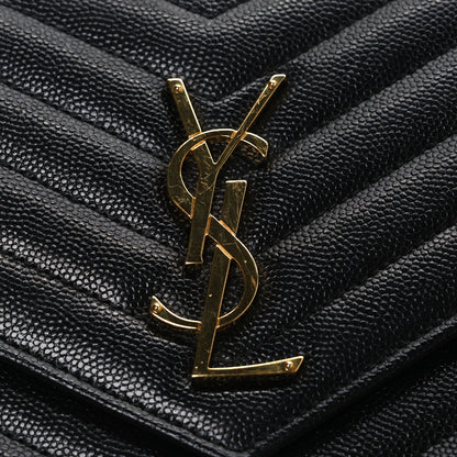 Saint Laurent Grain De Poudre Matelasse Chevron Monogram Chain Wallet Black 10 of 11