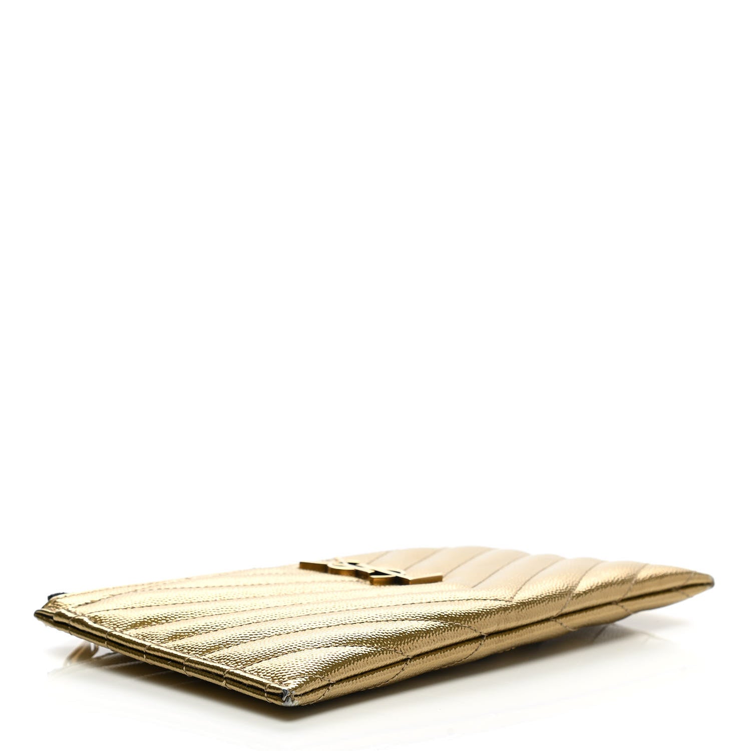 Saint Laurent Iridescent Grain De Poudre Matelasse Chevron Monogram Bill Pouch Gold 4 of 10