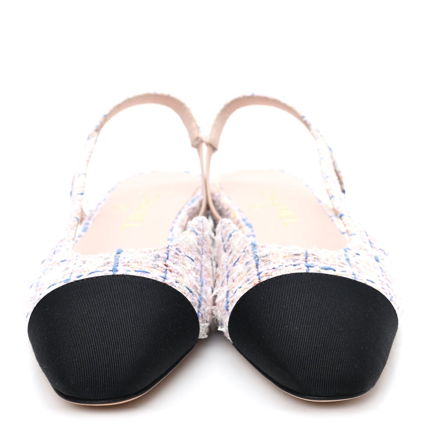 Tweed Grosgrain Cap Toe CC Slingback Flat 38.5 Pink Multicolor