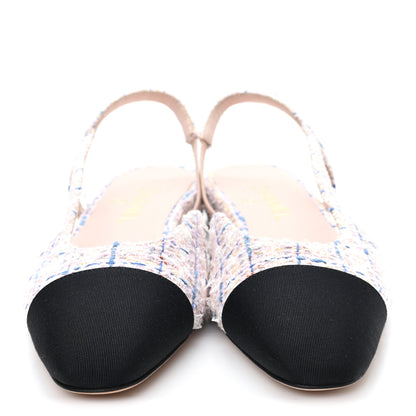 Chanel Tweed Grosgrain Cap Toe CC Slingback Flat 38.5 Pink Multicolor 3 of 10