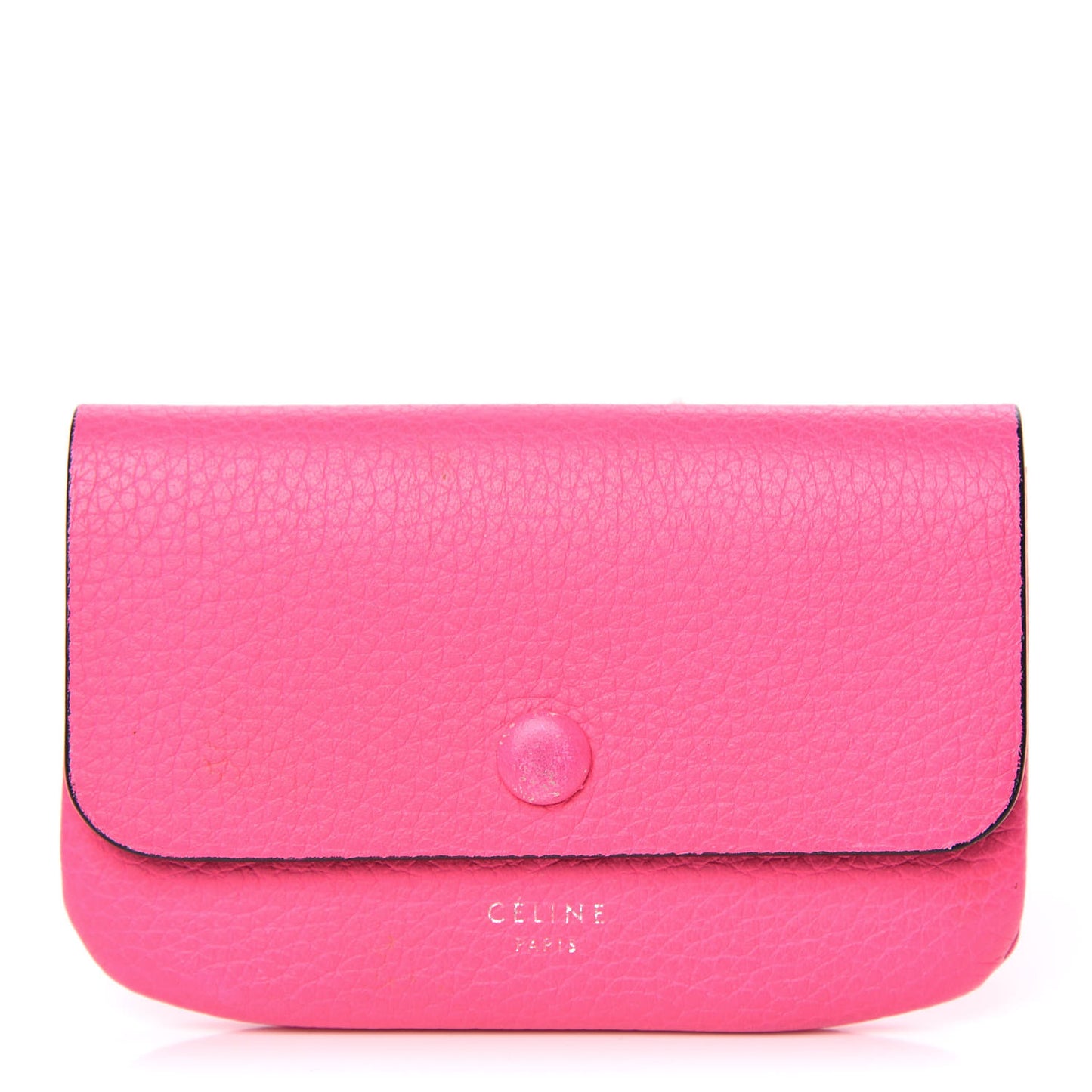 Calfskin Flap Card Holder Fluo Pink
