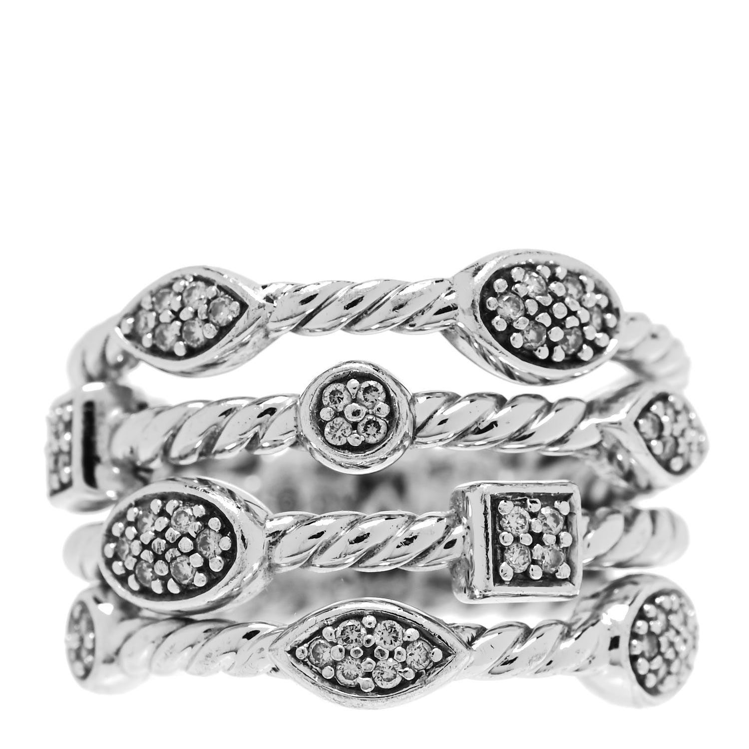 David Yurman Sterling Silver Diamond Confetti 4 Row Ring 52 6 1 of 4