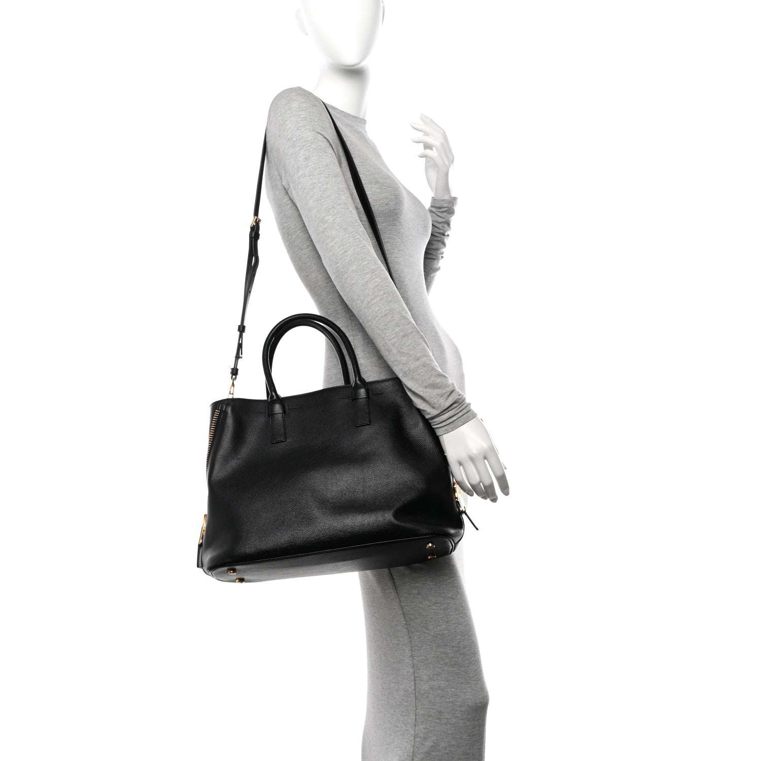 Tom Ford Pebbled Calfskin Medium Jennifer Zip Tote Black 2 of 12