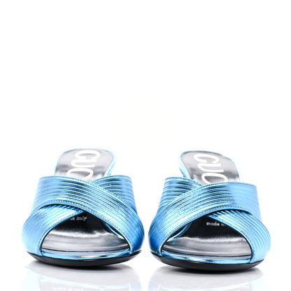 Gucci Metallic Nappa Crawford Knot Mid Heel Slide Sandals 36 Cielo 2 of 10