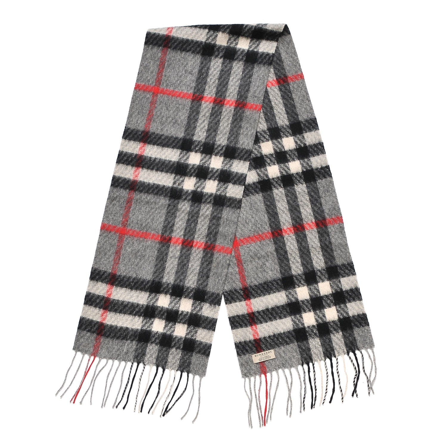 Burberry Cashmere Giant Check Fringe Scarf Grey 3 of 4