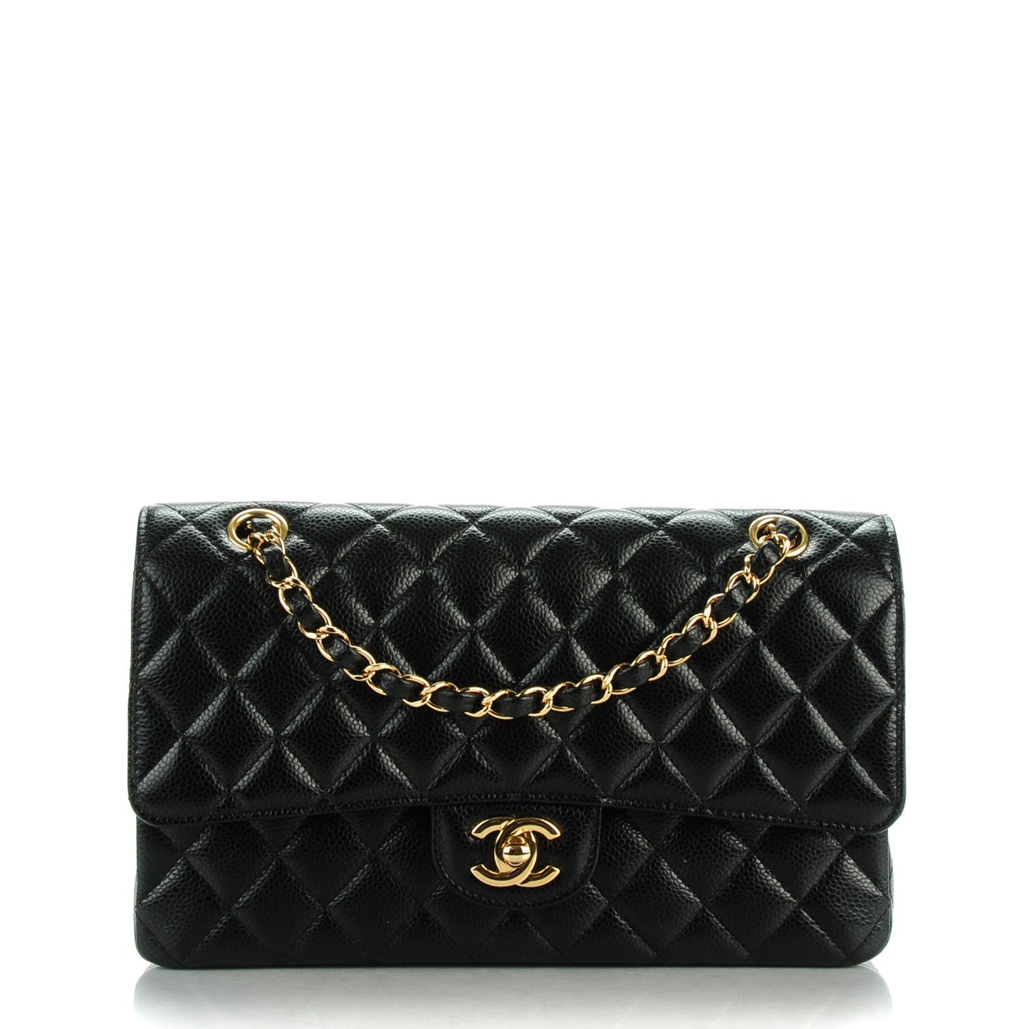 Caviar Quilted Medium Double Flap Black