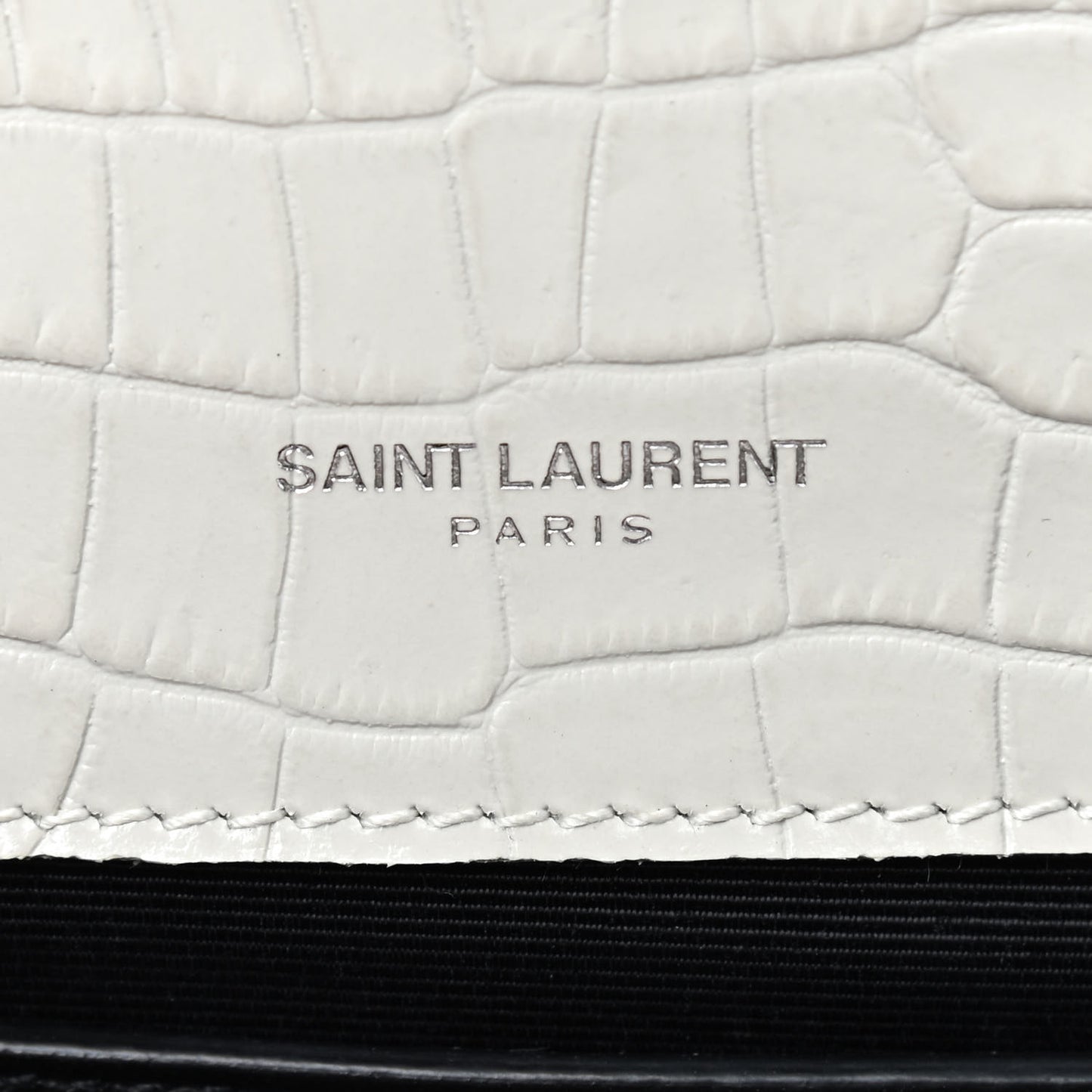 Calfskin Crocodile Embossed Small Classic Monogram Kate Tassel Satchel Crema Soft