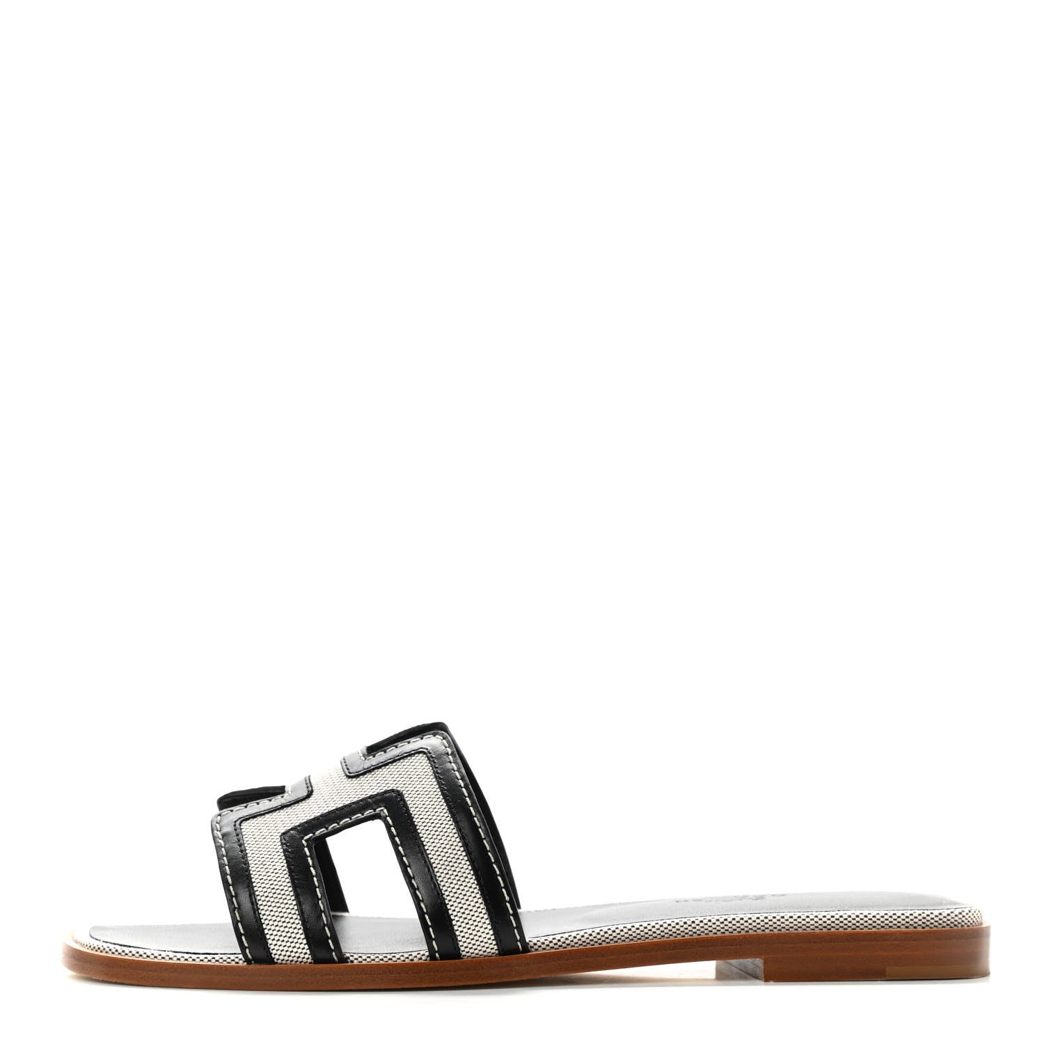 Hermes Calfskin Canvas Oran Sandals 36.5 Black 1 of 10