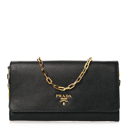 Prada Saffiano Metal Large Chain Wallet Black 1 of 13