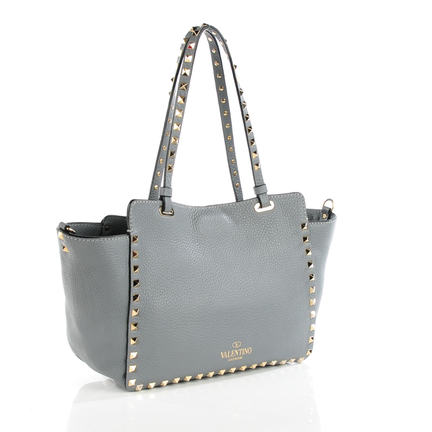 Grained Calfskin Small Rockstud Tote Grey