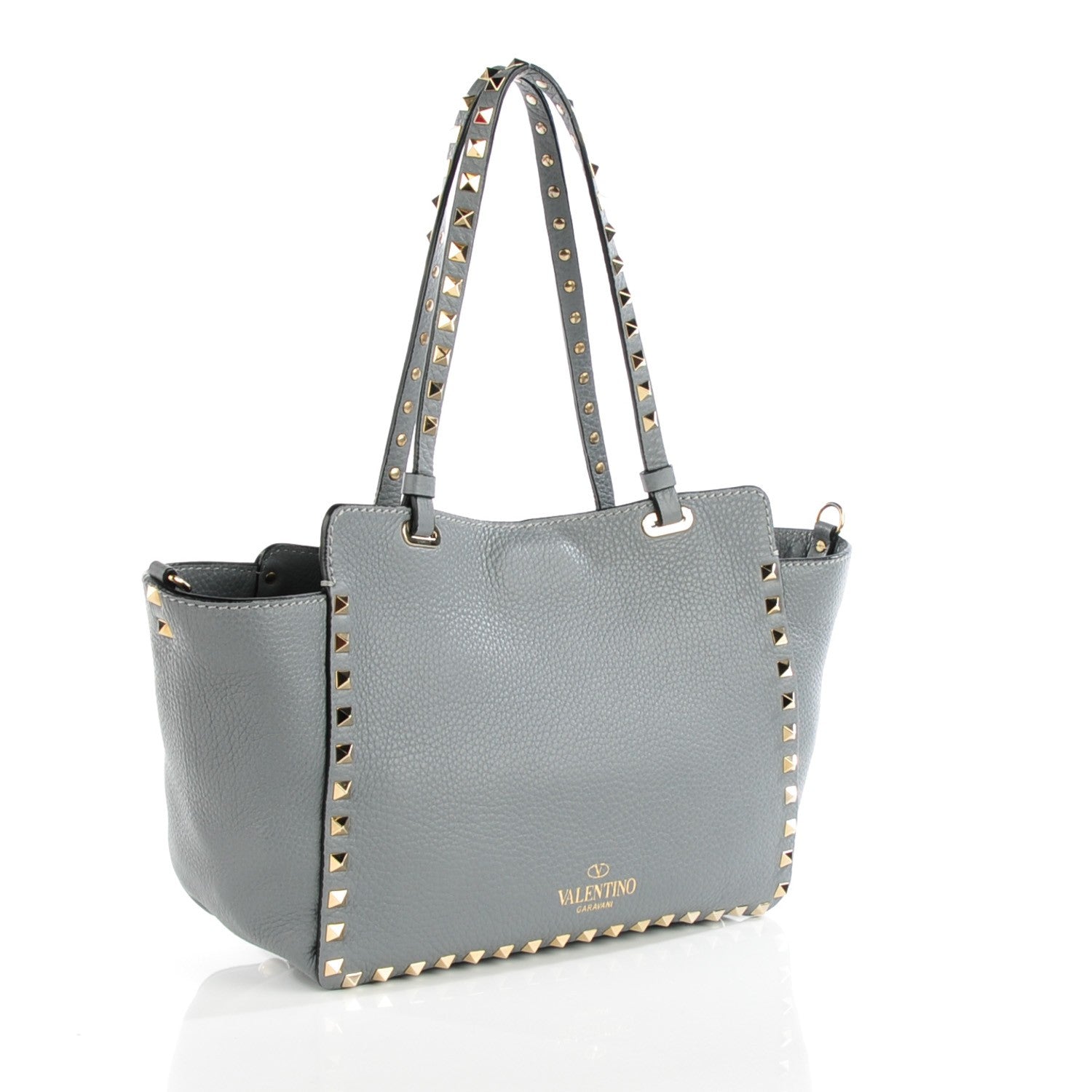 Valentino Garavani Grained Calfskin Small Rockstud Tote Grey 3 of 9
