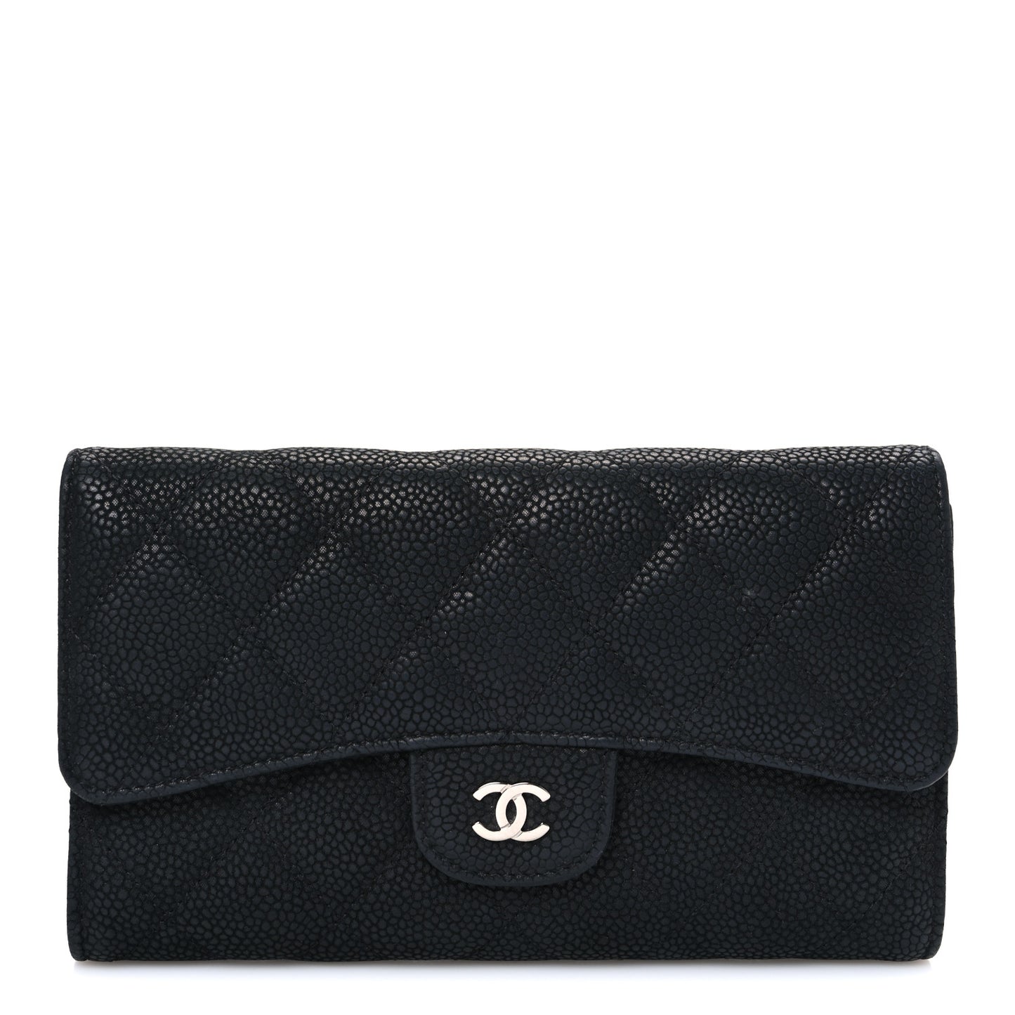 Iridescent Caviar Quilted Large Flap Wallet  Black