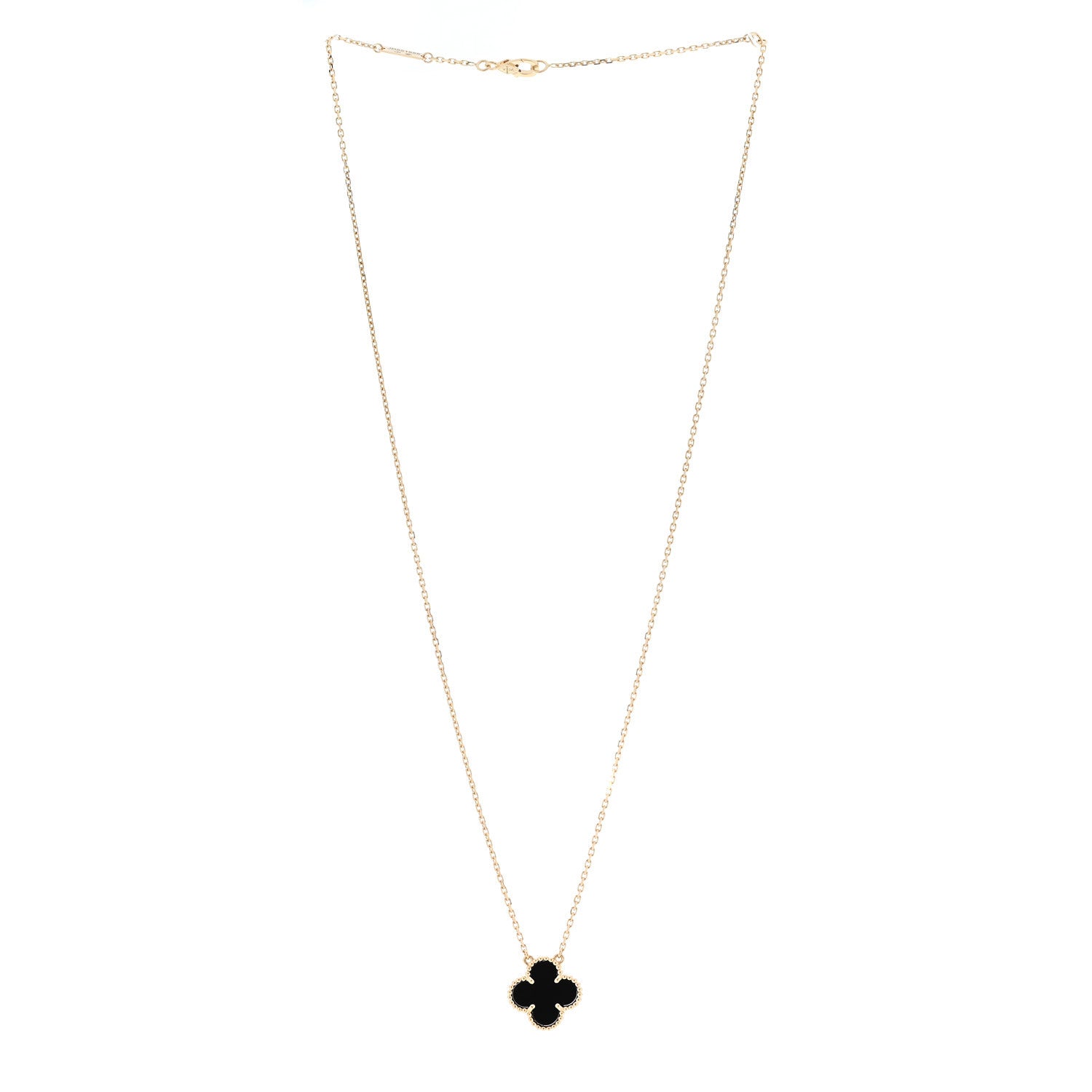Van Cleef & Arpels 18K Yellow Gold Black Onyx Vintage Alhambra Pendant Necklace 3 of 6