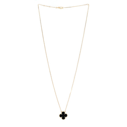 Van Cleef & Arpels 18K Yellow Gold Black Onyx Vintage Alhambra Pendant Necklace 3 of 6