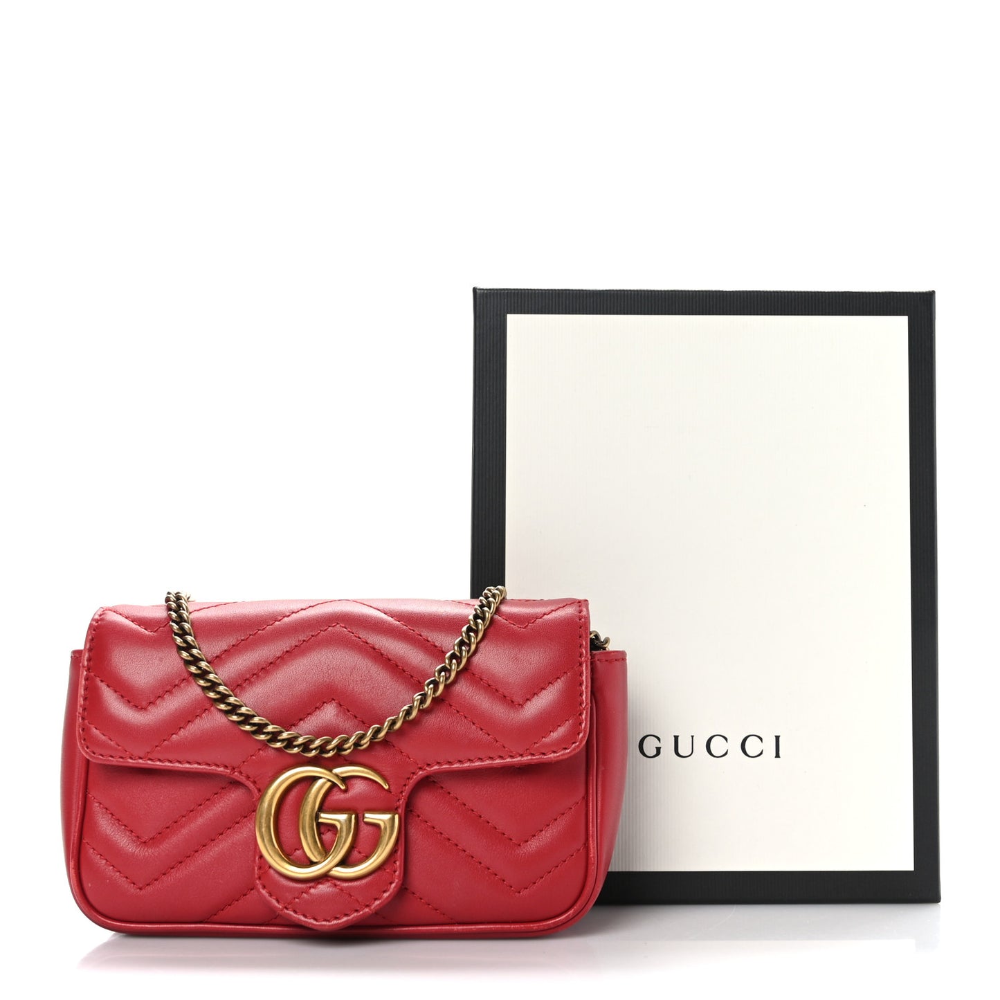 Calfskin Matelasse Super Mini GG Marmont Shoulder Bag Hibiscus Red