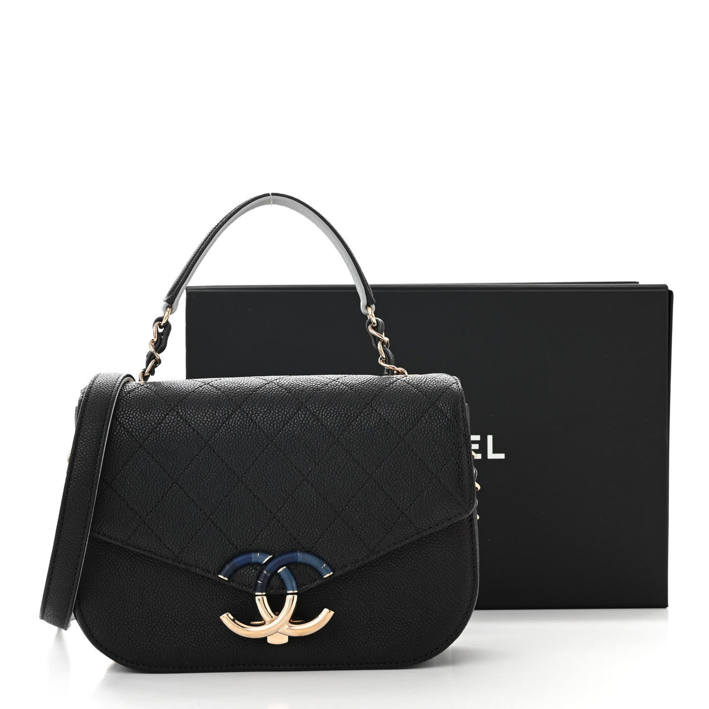 Grained Calfskin Quilted Small Cuba Top Handle Flap Black