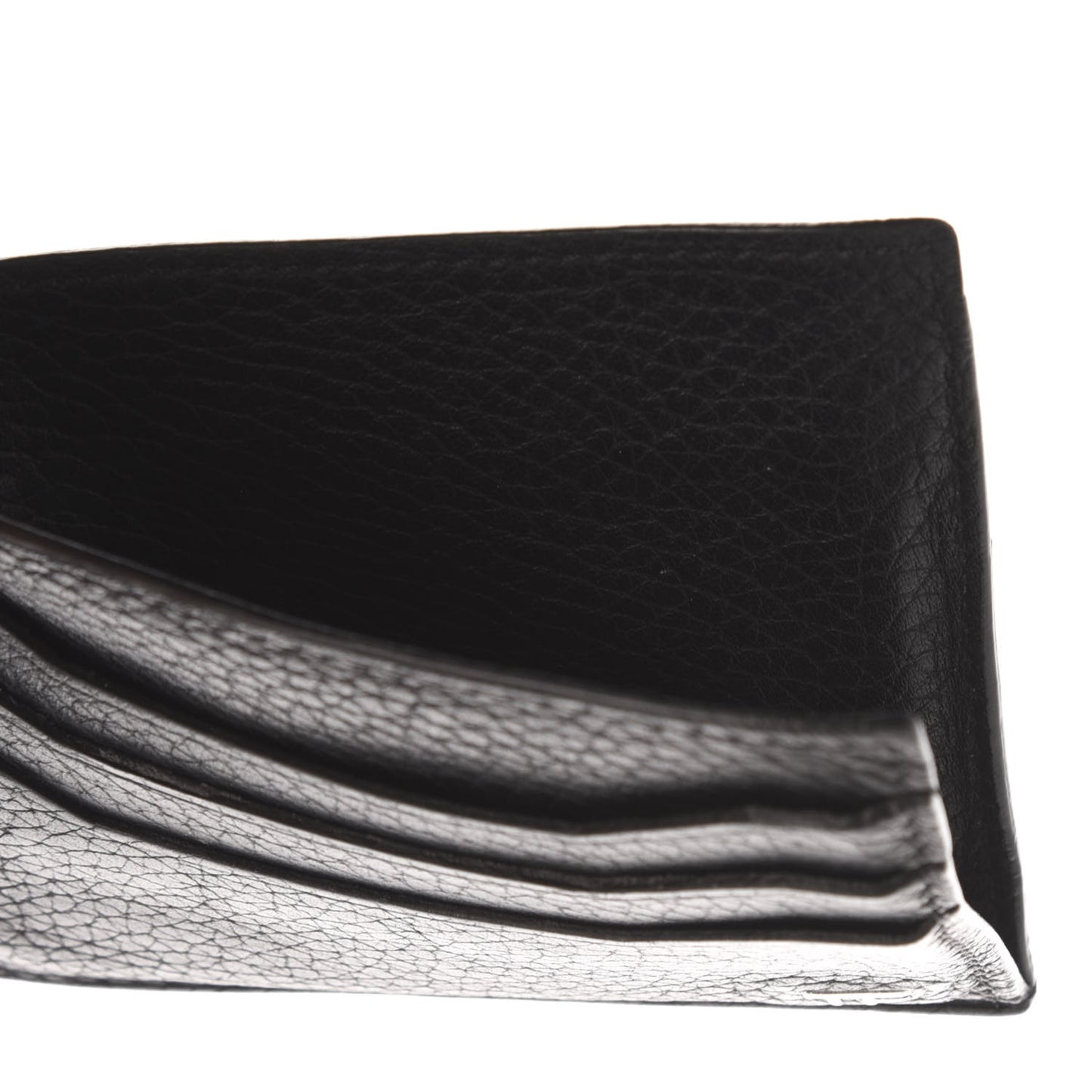 Grained Calfskin Open Side Card Holder Black